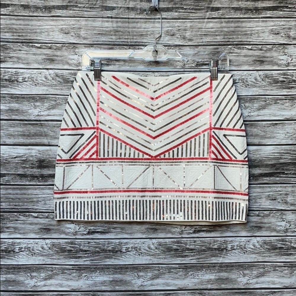 Express Cream miniskirt w/Coral & Silver sequins-S
